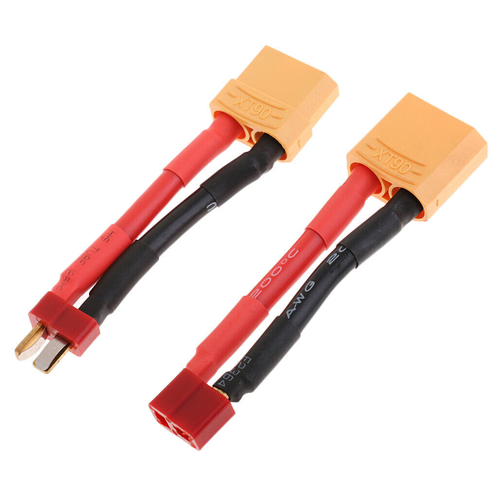 Pair of xt90 to t connector male / female battery charging cables for rc