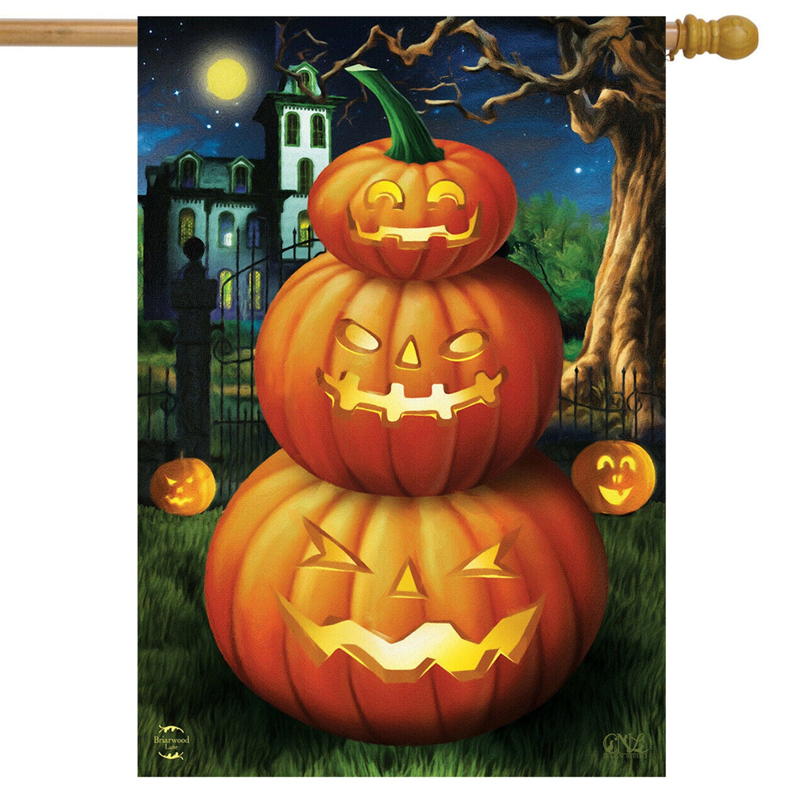Spooky Jack O'Lanterns Halloween House Flag Carved Pumpkins 28" x 40"