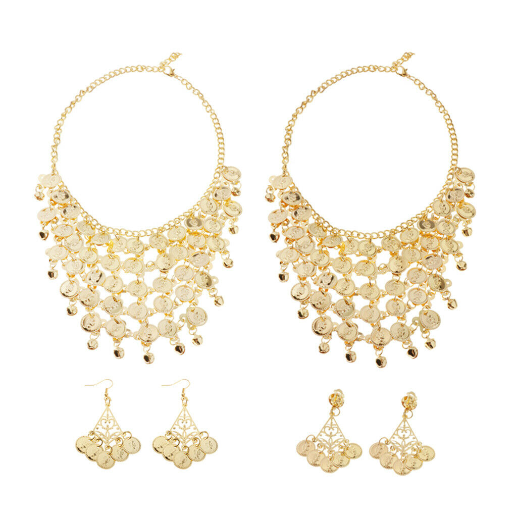 2 Set Women's Tribal Gypsy Belly Dance Jewelry Set Necklace Earrings Party