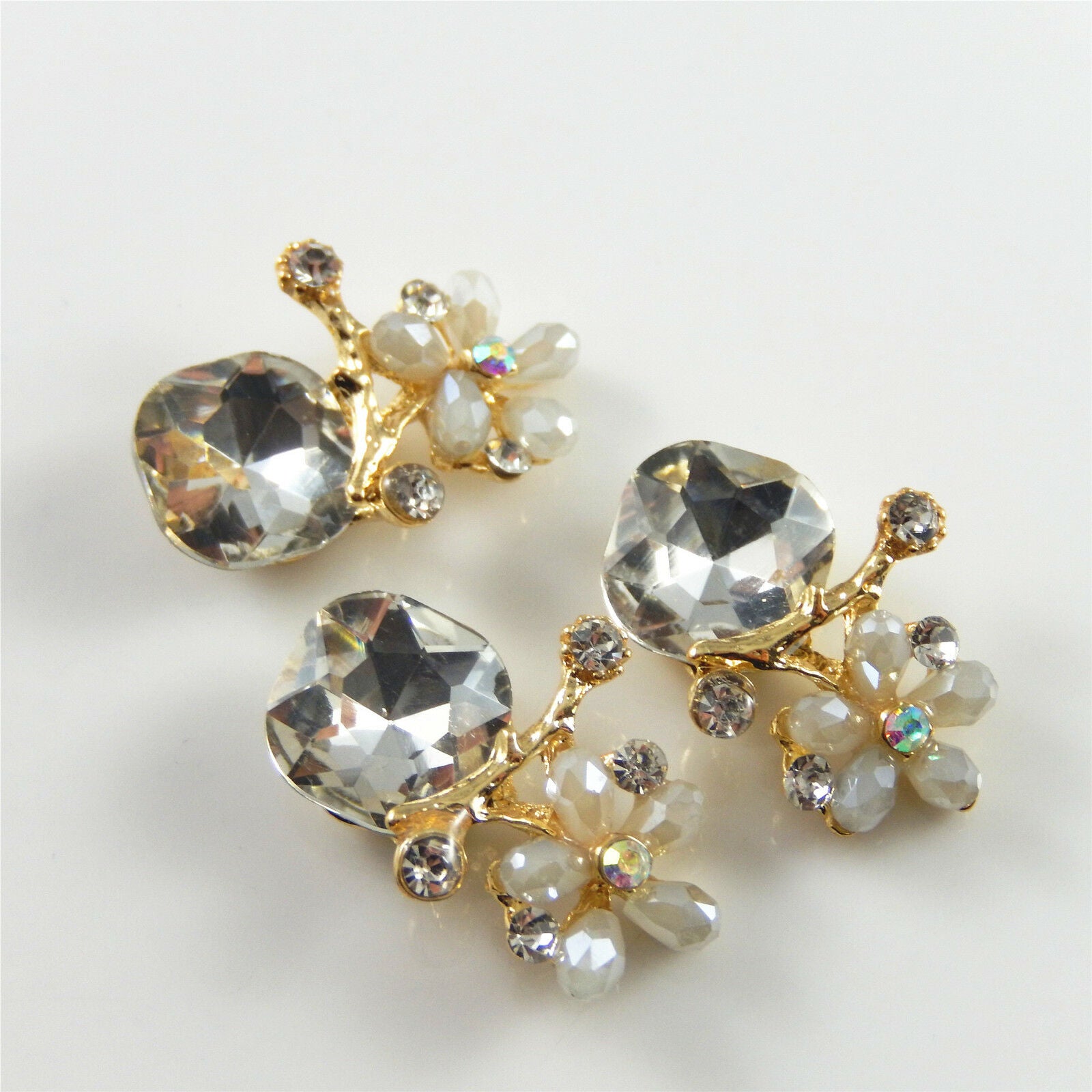 4 pcs Golden Flower Charm Crystal Earring Pendant Making Alloy Crafts 27*18*7mm