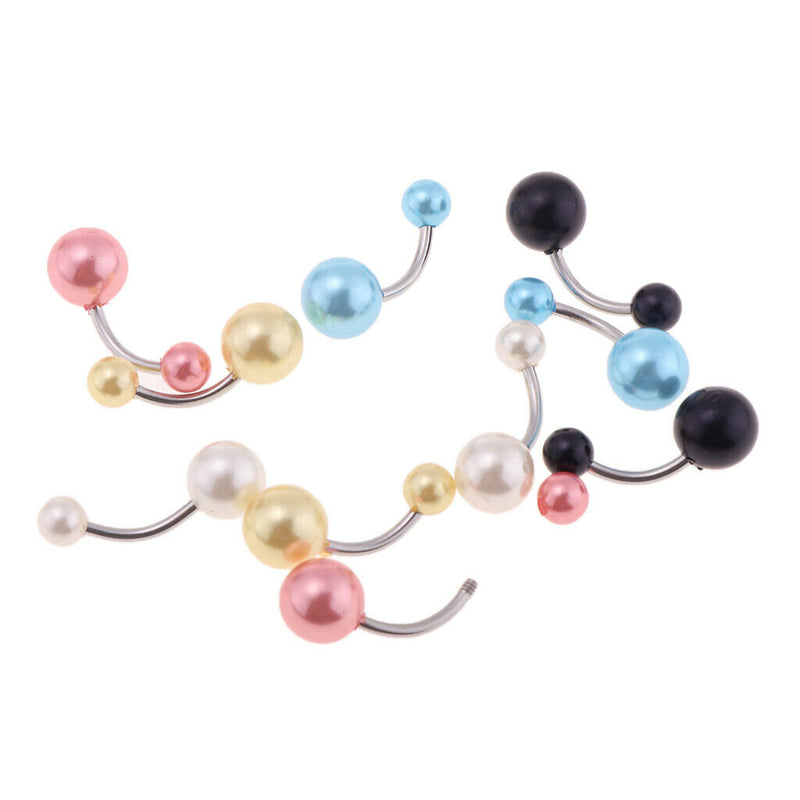 10 Pcs Body Piercings Jewelry Colorful Pearls Button Belly Navel Ring Bar