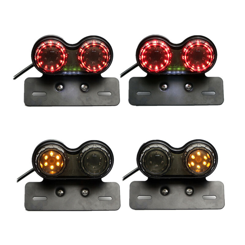 12V Smoke LED Twin Dual Brake Tail Light License Plate Motorcycle FOR Bobber