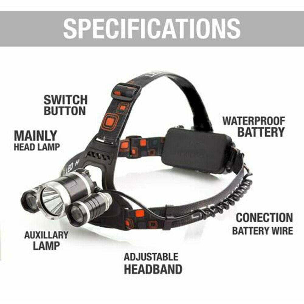 Waterproof 90000LM 3X T6 LED Headlamp Headlight Flashlight Head Torch 18650 Camp
