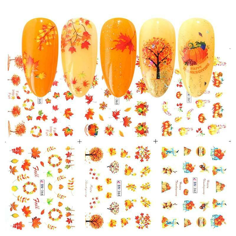 1 Sheet Fall Maple Leaf Pumpkin Nail Art Stickers Harvest Water Transfer Decals