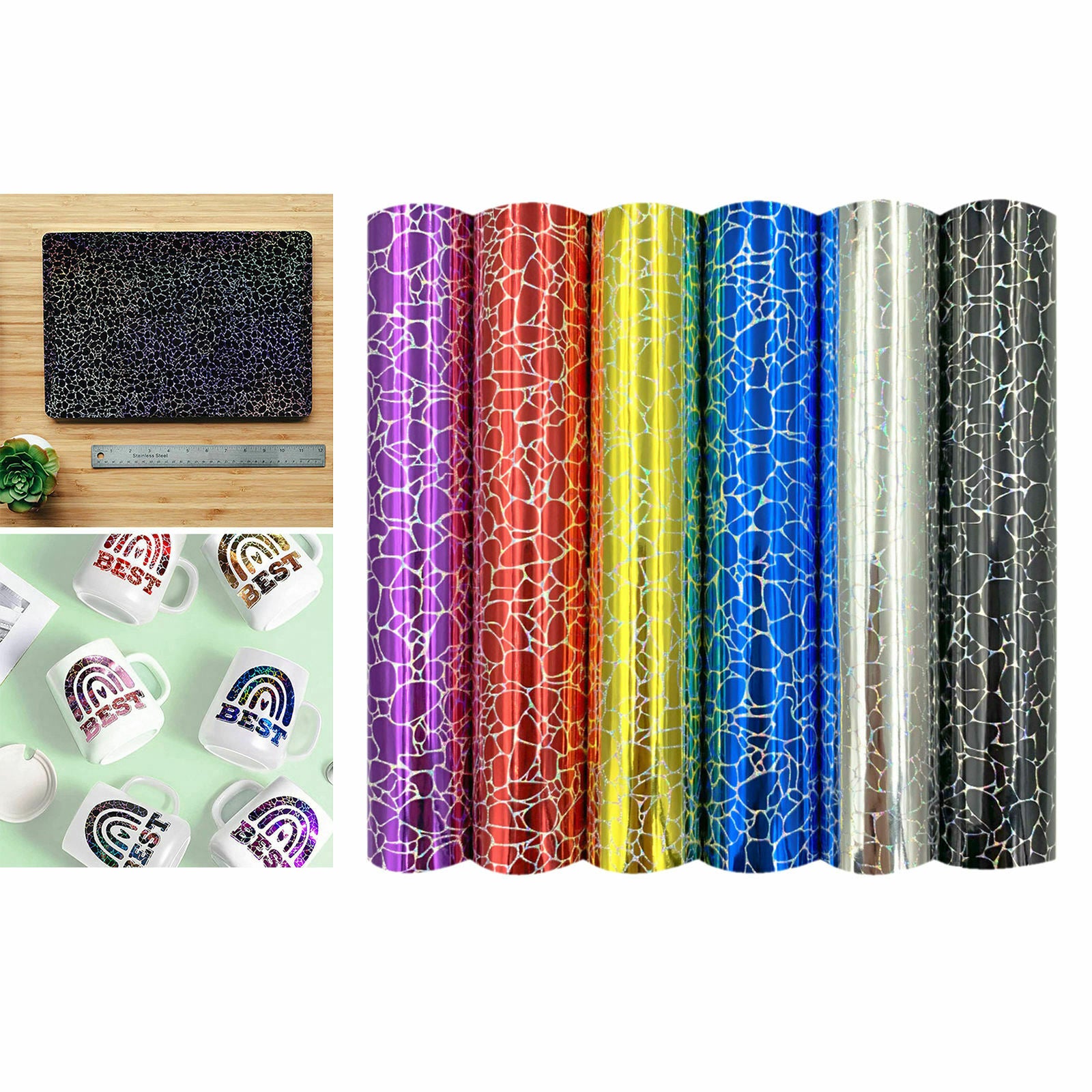 6x Holographic Vinyl Rainbow Pattern HTV Adhesive Vinyl for DIY Scrapbooking