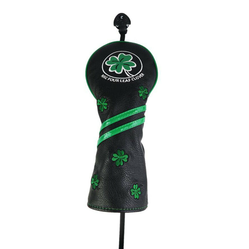 Premium Golf Club Head Cover Black PU Leather Headcover with No.Tag Guards