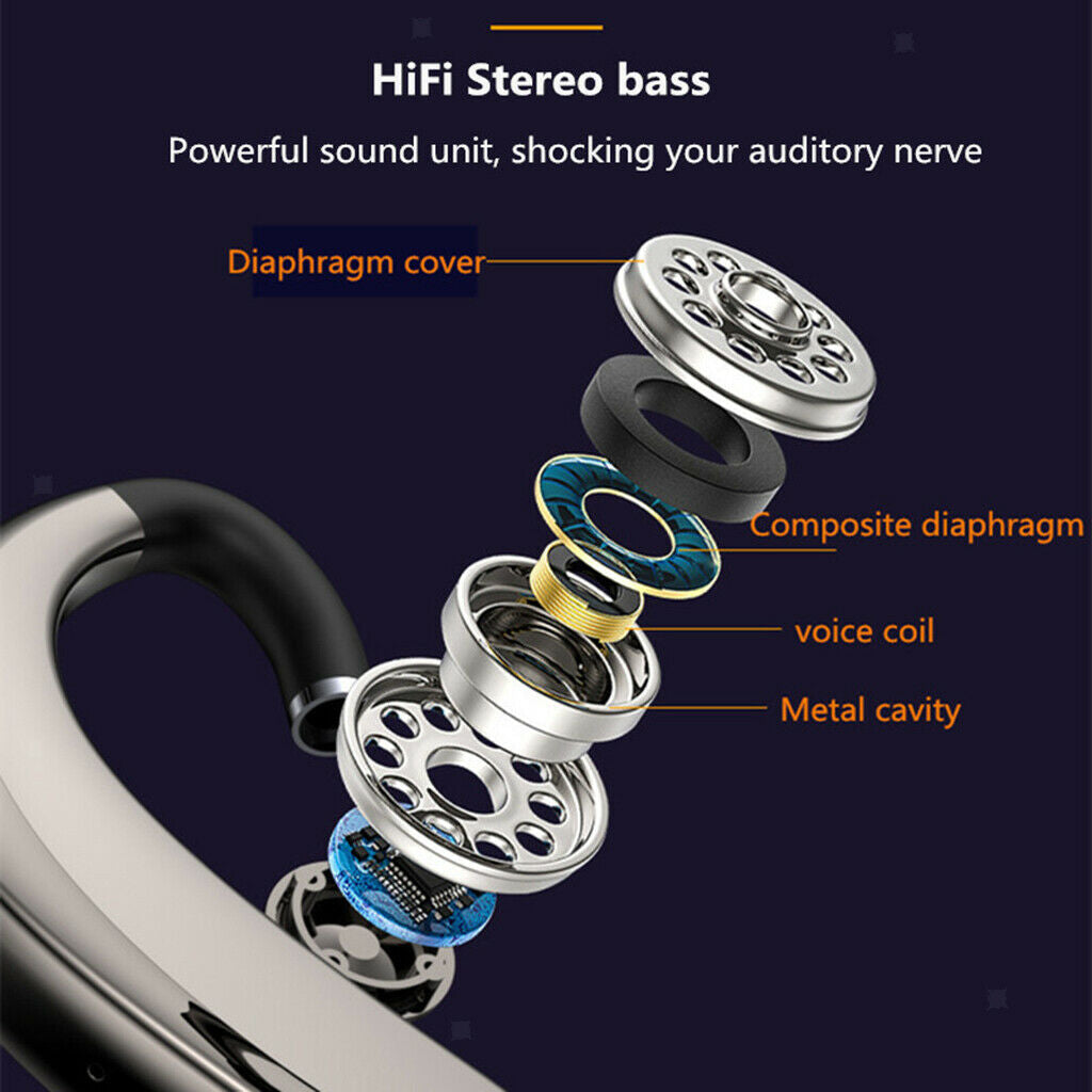 Bluetooth Headset Ear Hook Hands Free HD Calling Lightweight for Business