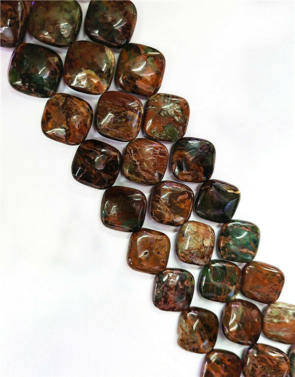 1 Strand 21mm Natural Green Rainforest Jasper Diamond Loose Beads 15.5" HH8511