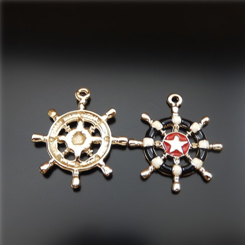 10pcs Enamel Alloy Rudder Wheel Charms Pendant Necklace Jewelry Making 51531