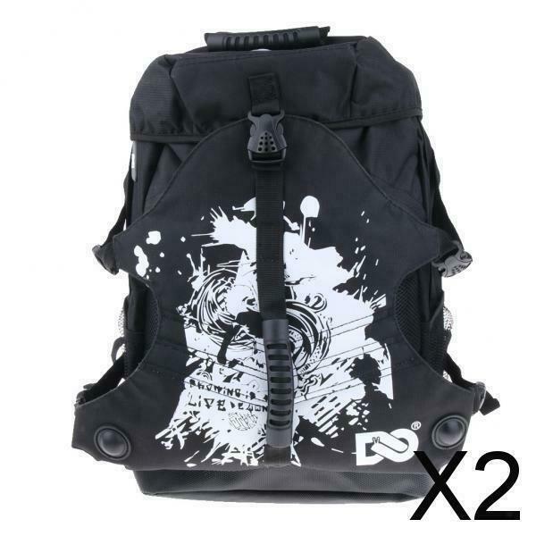 2X Quad Roller Skate Bag Shoulder Backpack Skates Sto Pouch Rucksack Black