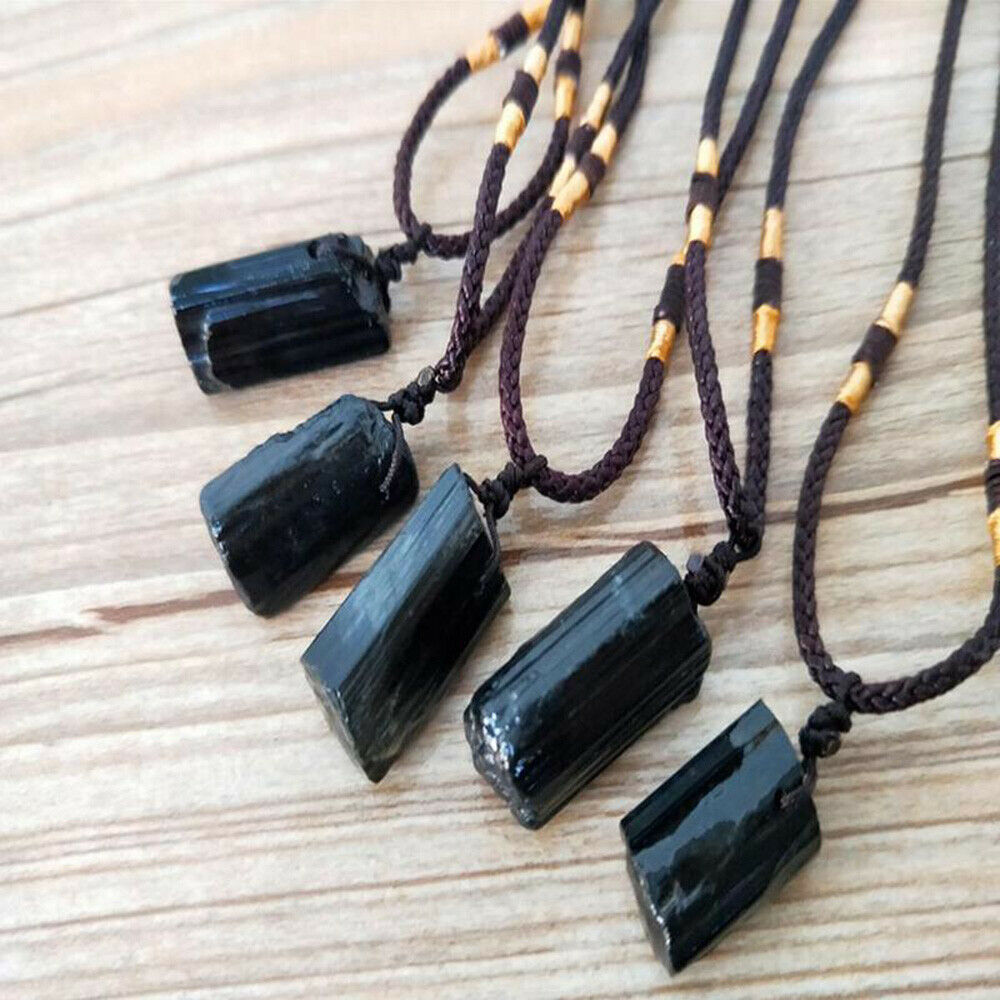 Raw Natural Black Tourmaline Stone Crystal Schorl Pendant Chunk Reiki Chakra