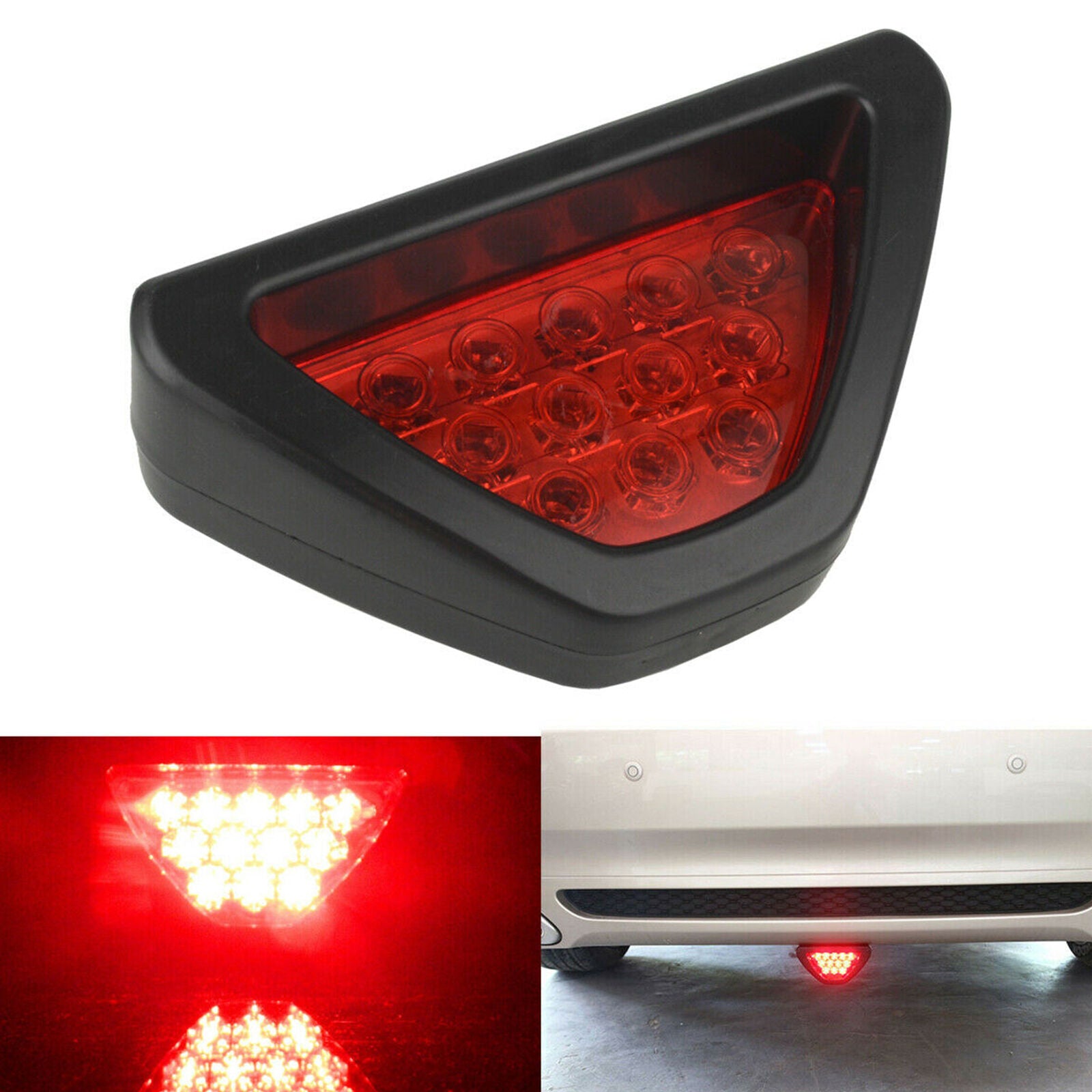 Universal 3rd F1 12 LED Strobe Rear Bumper Tail Brake Stop Light Red Fog Lamps