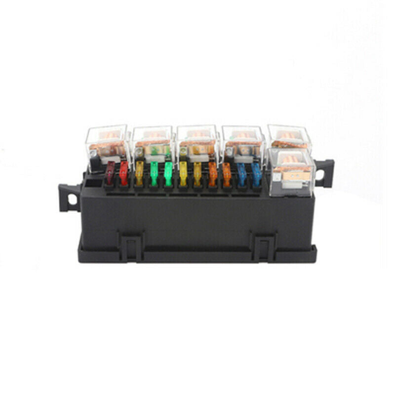 12V Car Yacht Relay & Fuse Box Holder w/ 11x Blade Fuse 6x Relay Truck Tractor