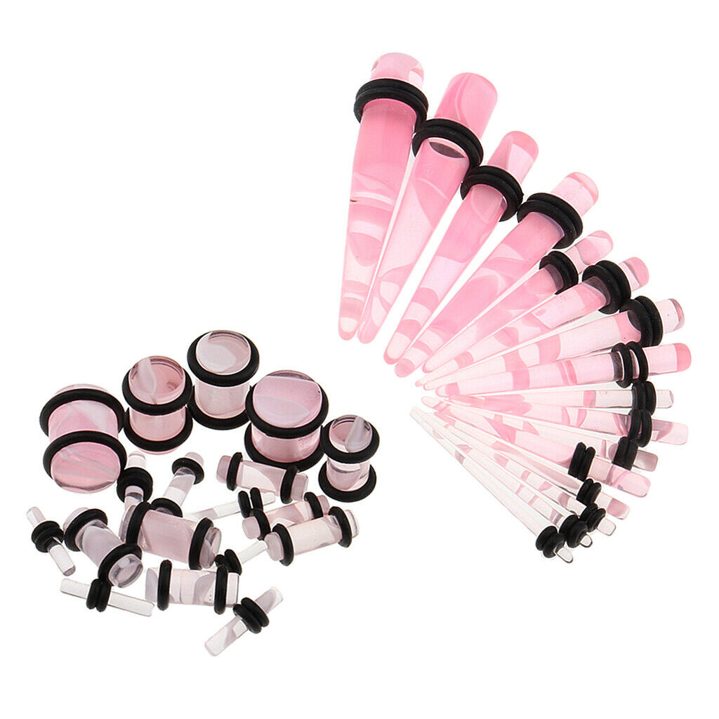 64 Pieces Piercing Ear Gauges Kit Acrylic Tapers and Plugs Double O-rings