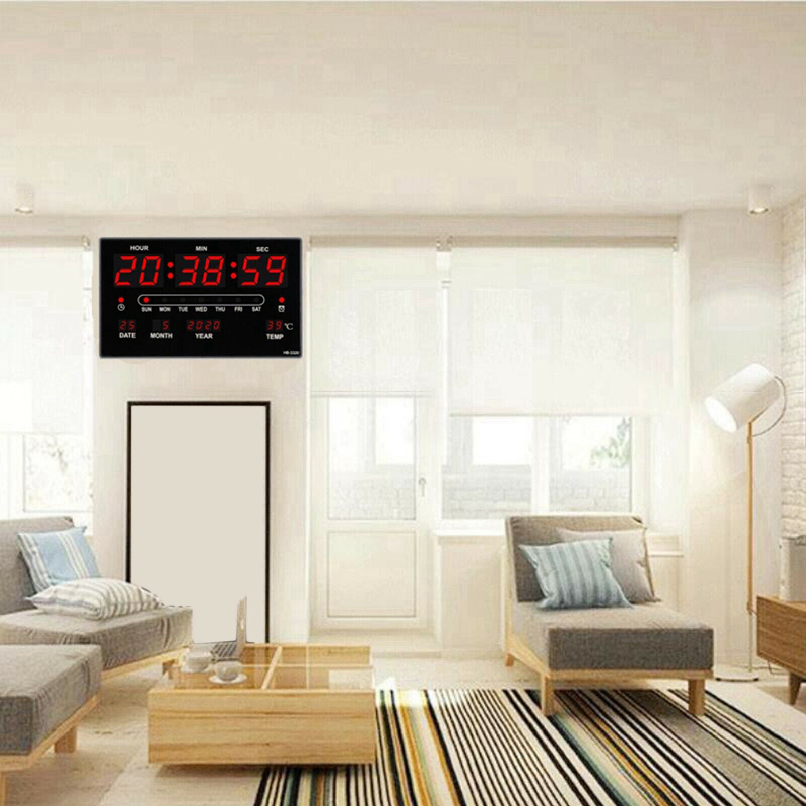 Digital LED Wall Desk Alarm Clock W/ Calendar Temperature Humidity 12H/24H