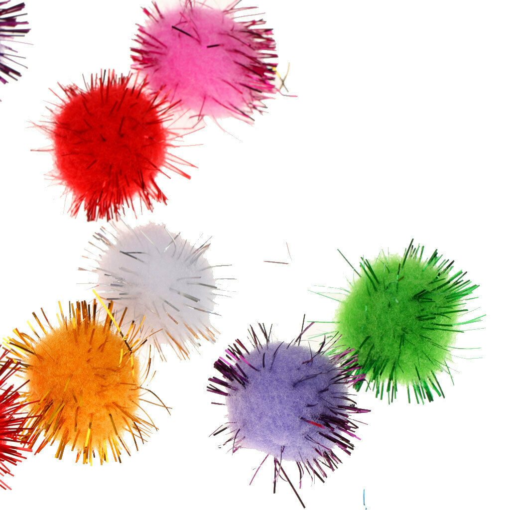 100 Colorful Tinsel Pom Pom Balls For Cat Kittens Funny Kids Toys Game