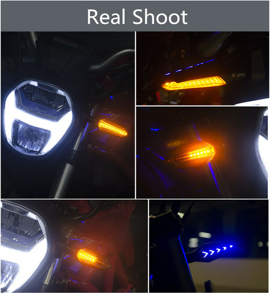 2IN1 Motorcycle Back Arrow Yellow Warning Turn Signal+Blue Daytime Running Light
