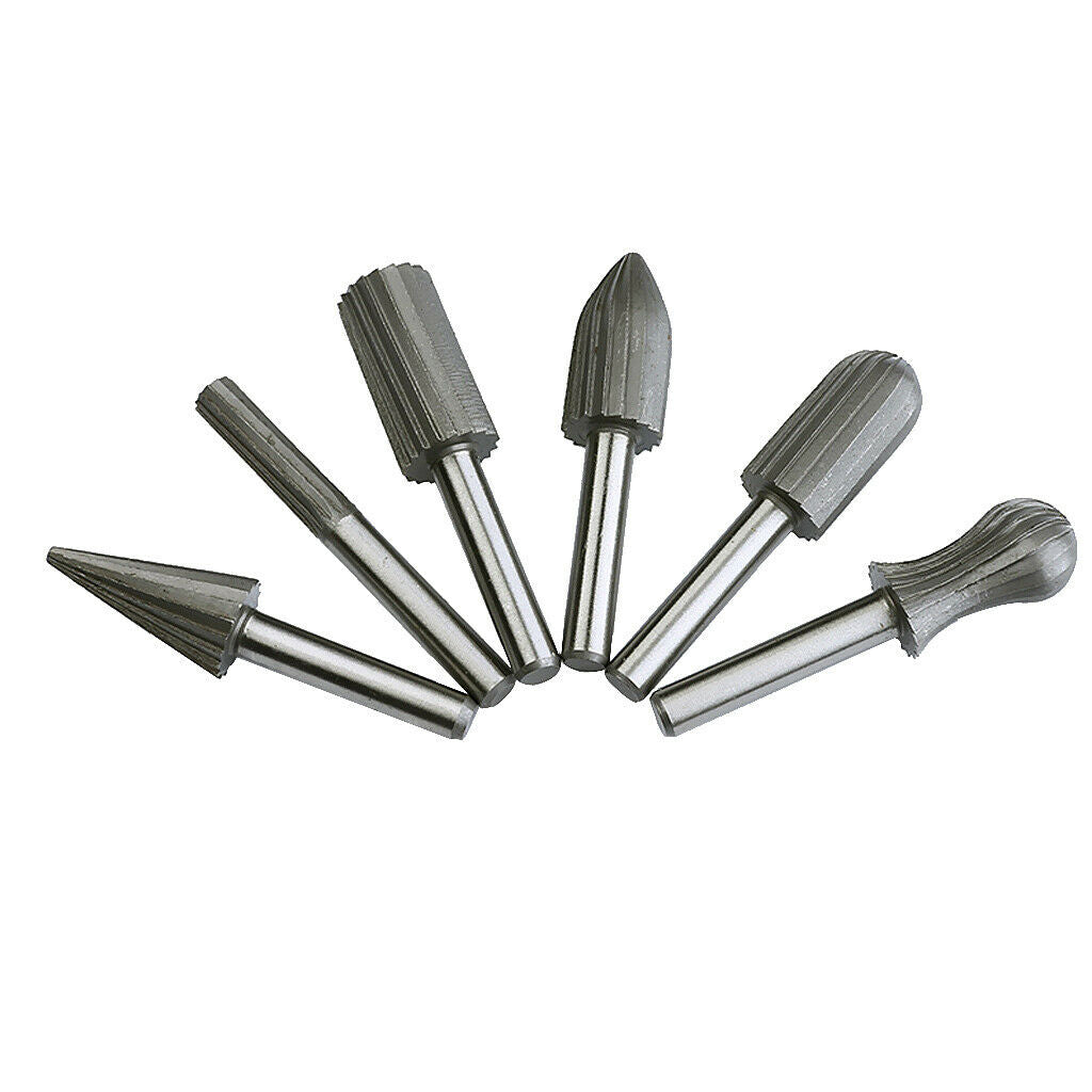 6Pieces Rotary Burr Set Wood Carving File Rasp Drill Bit 1/4" Shank Tool