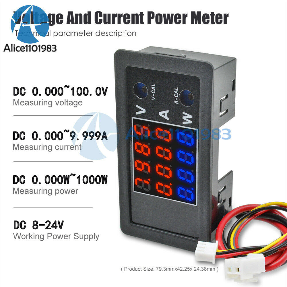 0.28"Dual Red LED Digital DC 100V 10A 1000W 4-digit Voltage Current Power Meter