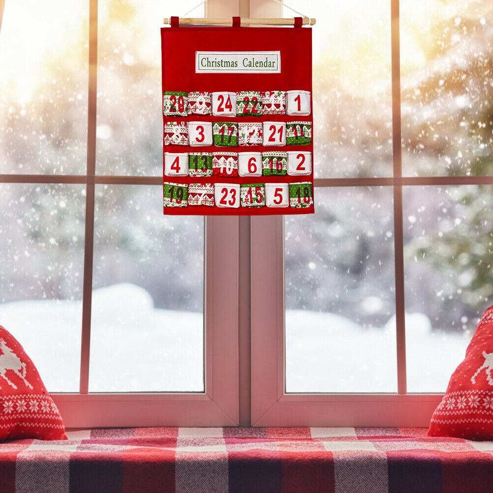 Christmas Advent Calendar Wall Hanging Bag with 24 Pockets Christmas Decorations