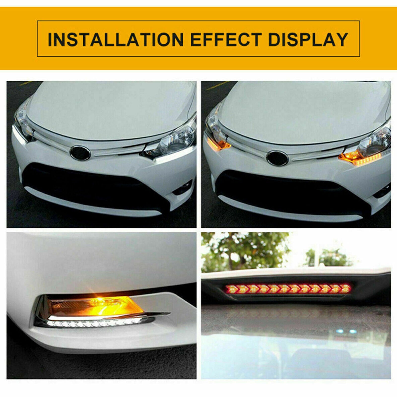 2x Car LED Amber/White Switchback Flowing Strip Arrow Flasher Turn Signal Light