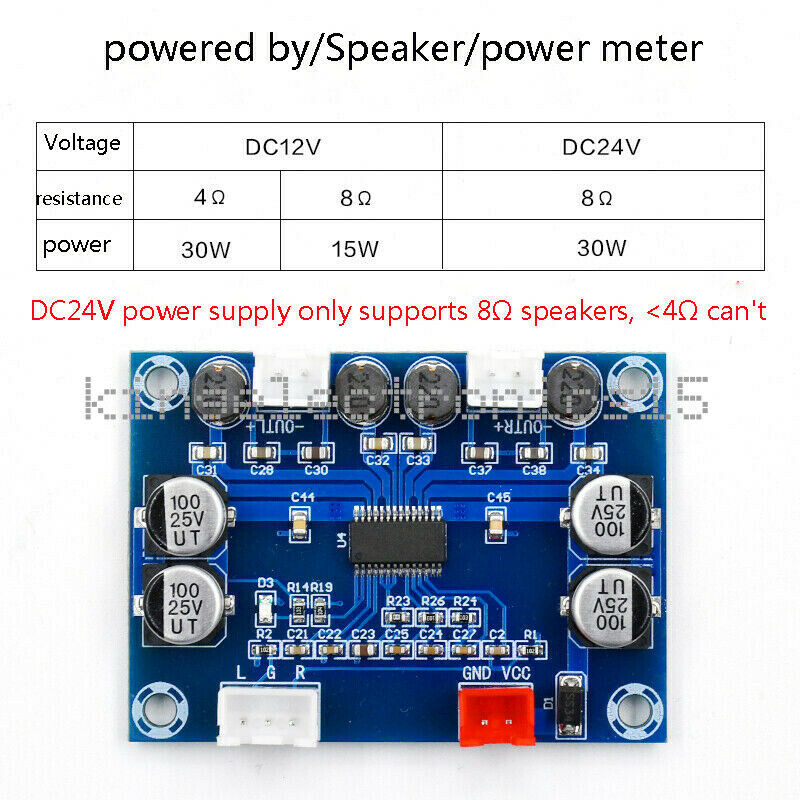 DC 12-24V 2*30W Digital Power Amplifier Board 2 Channels Audio Module