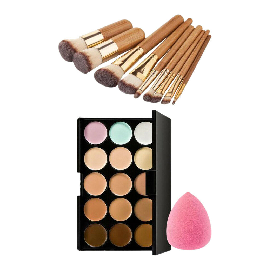 15 Colors Contour Palette with Kabuki Foundation Concealer Makeup Brush Set