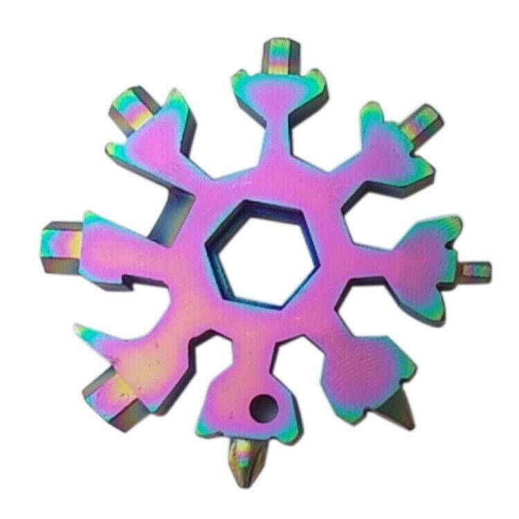 1pc 18In1 DIY Stainless Multi-Tool Rainbow Snowflake Shape Key Chain Screwdriver