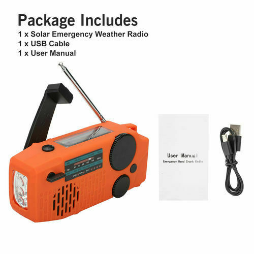 Solar Emergency AM/FM/NOAA Radio w/3 Weather Hand Crank  LED Fashlight SOS Alarm