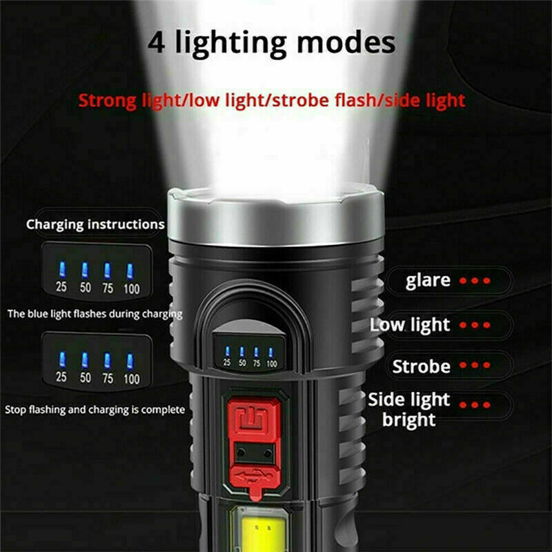 Super Bright 1000000LM Waterproof LED Flashlight Camping Torch USB Rechargeable