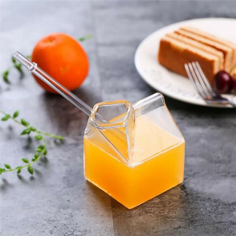 1Pc 300ML Half Pint Milk Carton Style Creative Mini Creamer Jug Glass Milk M TL