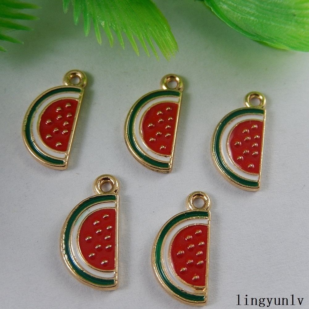 20 pcs Enamel Plated Watermelon Piece Charms Necklace Pendant Alloy Crafts 50999