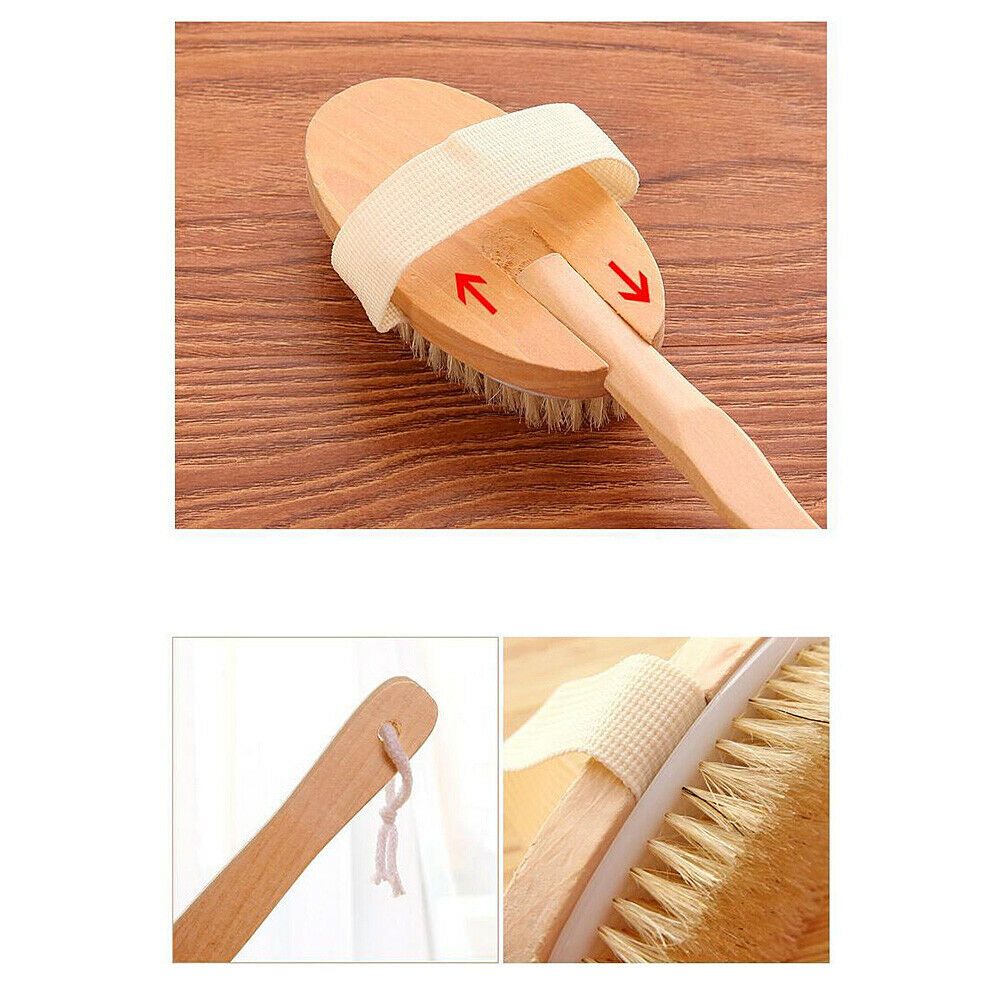 Bath Brush Shower Wood Long Handled Soft Bristle Back Scrubber Body Skin Rubbing