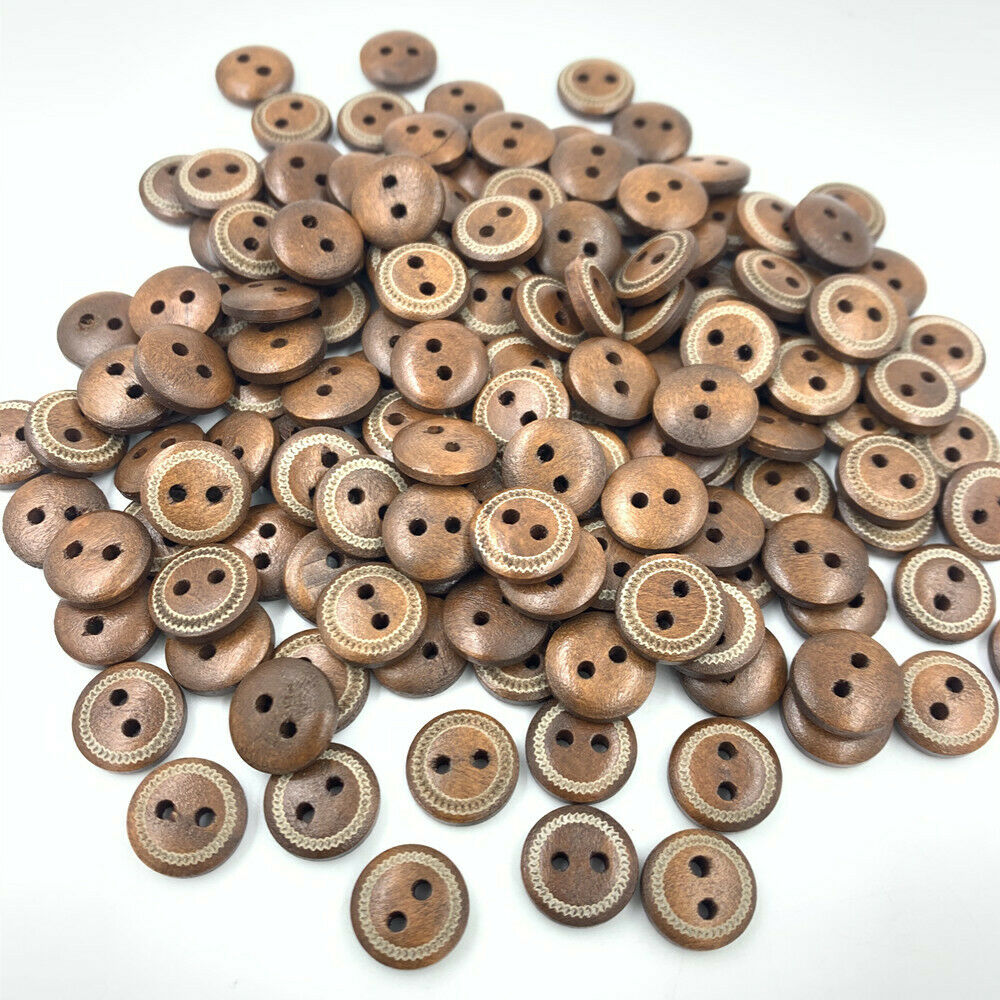 DIY 100pcs Mini brown Round Wooden Buttons printing Sewing Scrapbooking 12mm