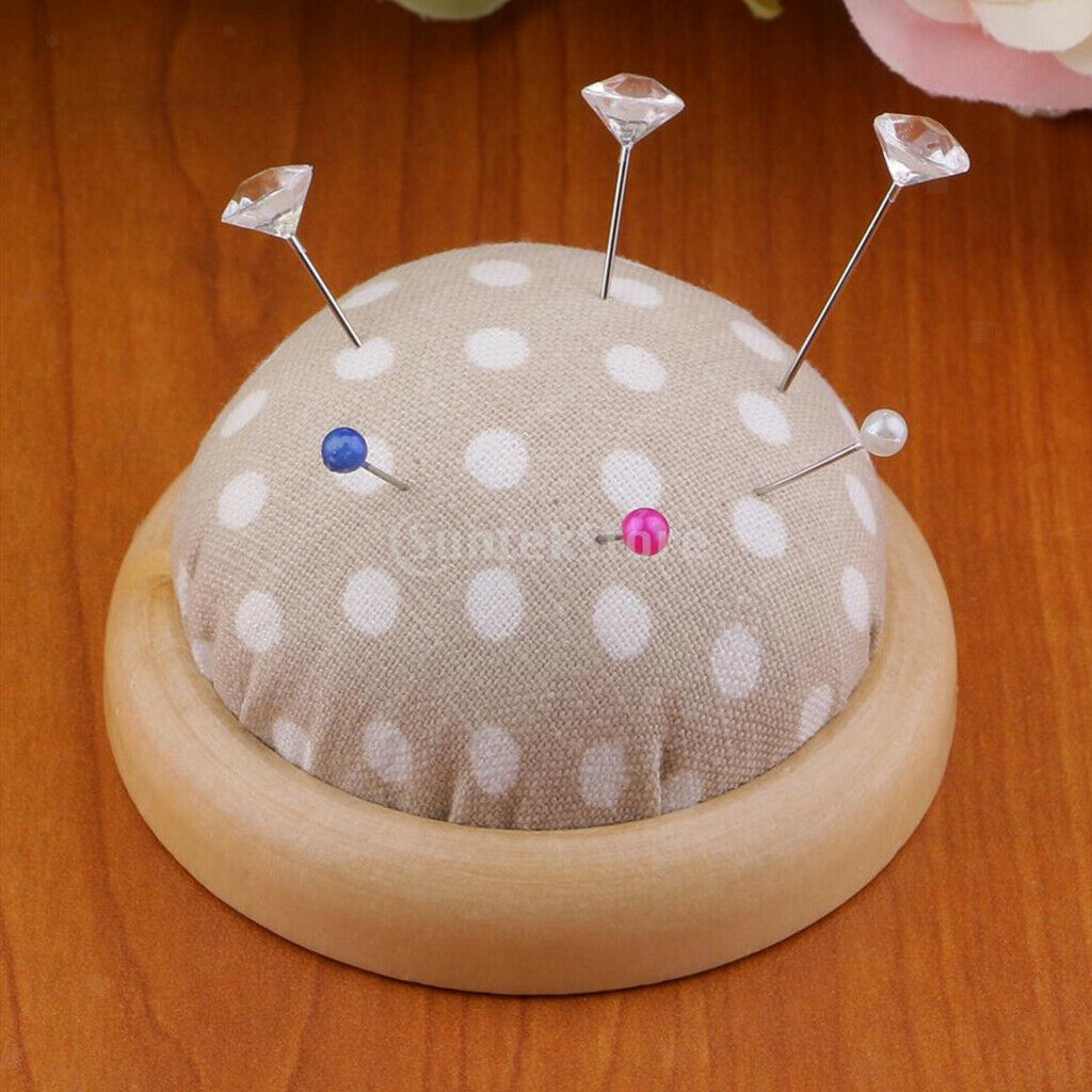 Wooden Base Pincuhion Needle Holder for Cross-Stitch Embroidery Patchwork Blue