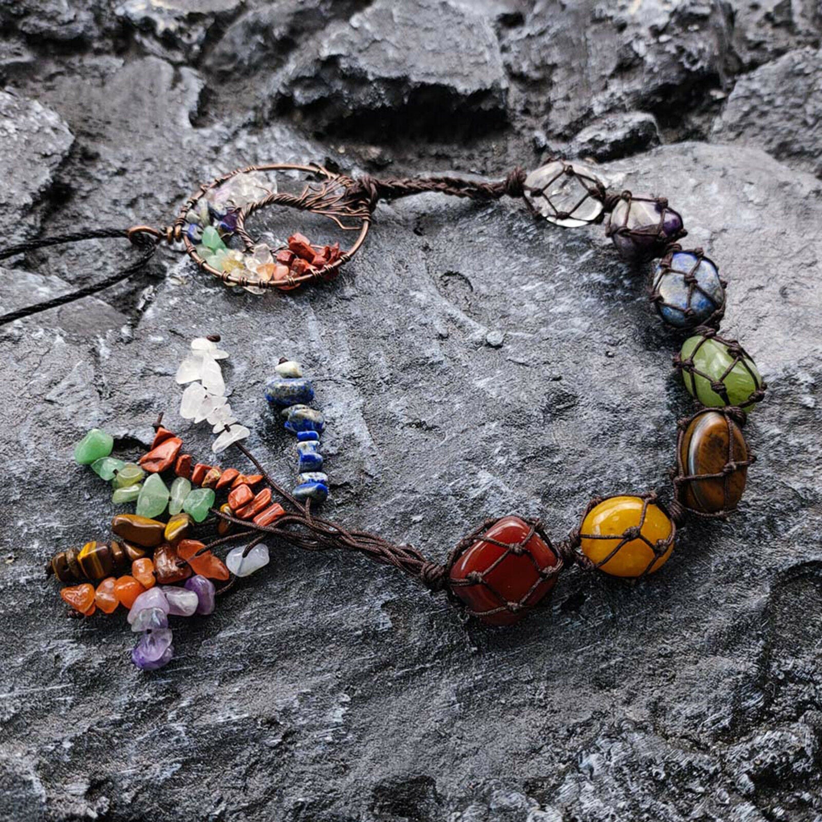 Handmade Crystal Tree of Life Pendant Ornament Quartz Gemstones Home Decor