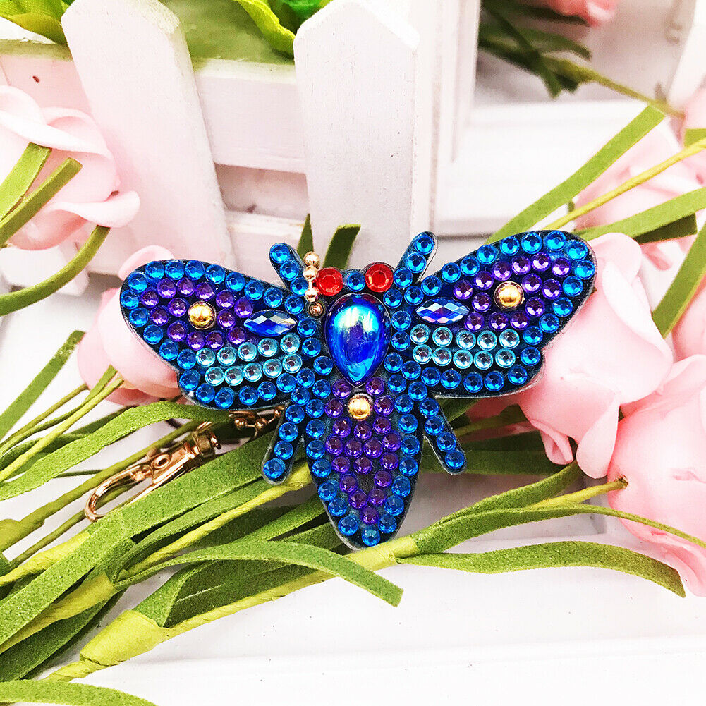 4pcs Full Drill Diamond Key Chain Bee Pendant Cross Stitch Keyrings Art Craft @