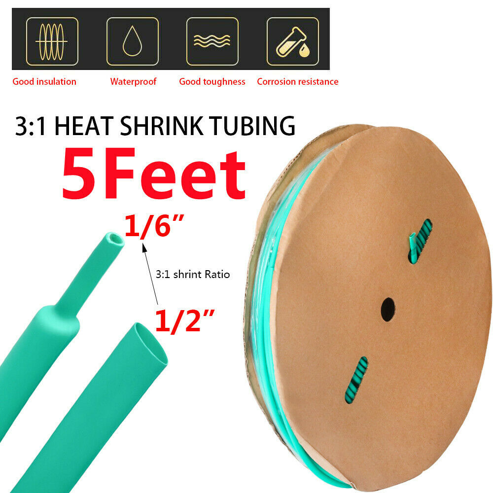 Green Marine Grade Dual Wall Heat Shrink Tubing Adhesive Glue Lined 5ft 1/2"