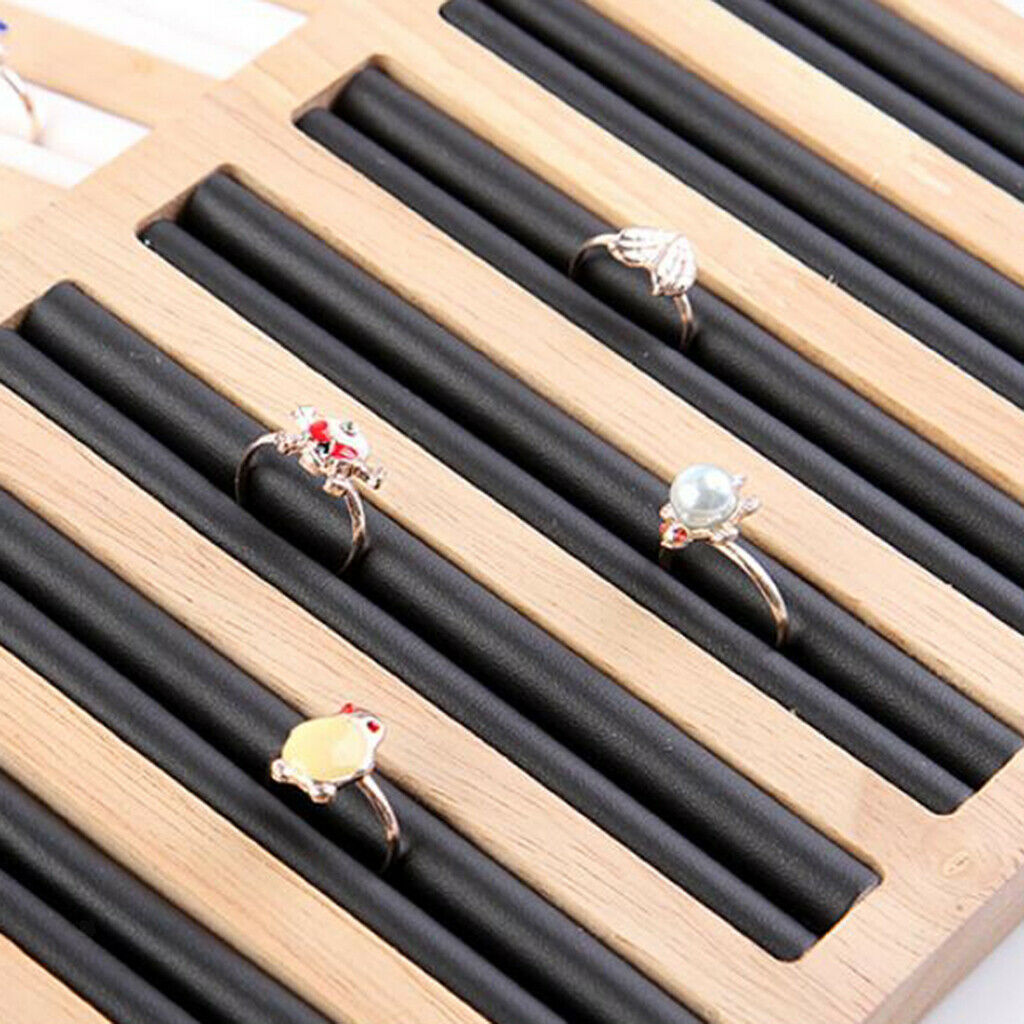 2Pcs Bamboo Wooden Jewelry Display Plate Shop Rings Earrings Storage Stand