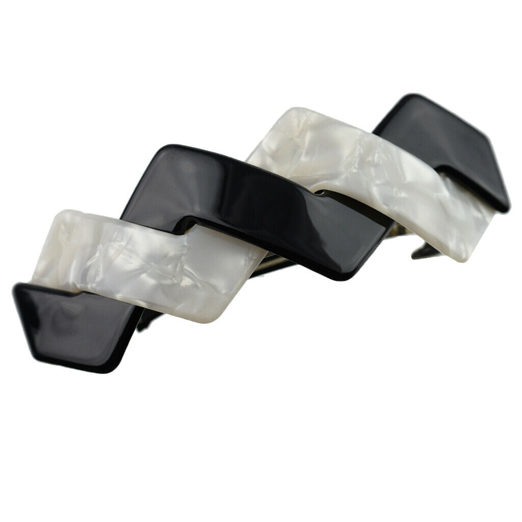 White+Black Waves Automatic Patchwork French France Hair Barrette Hair Clips