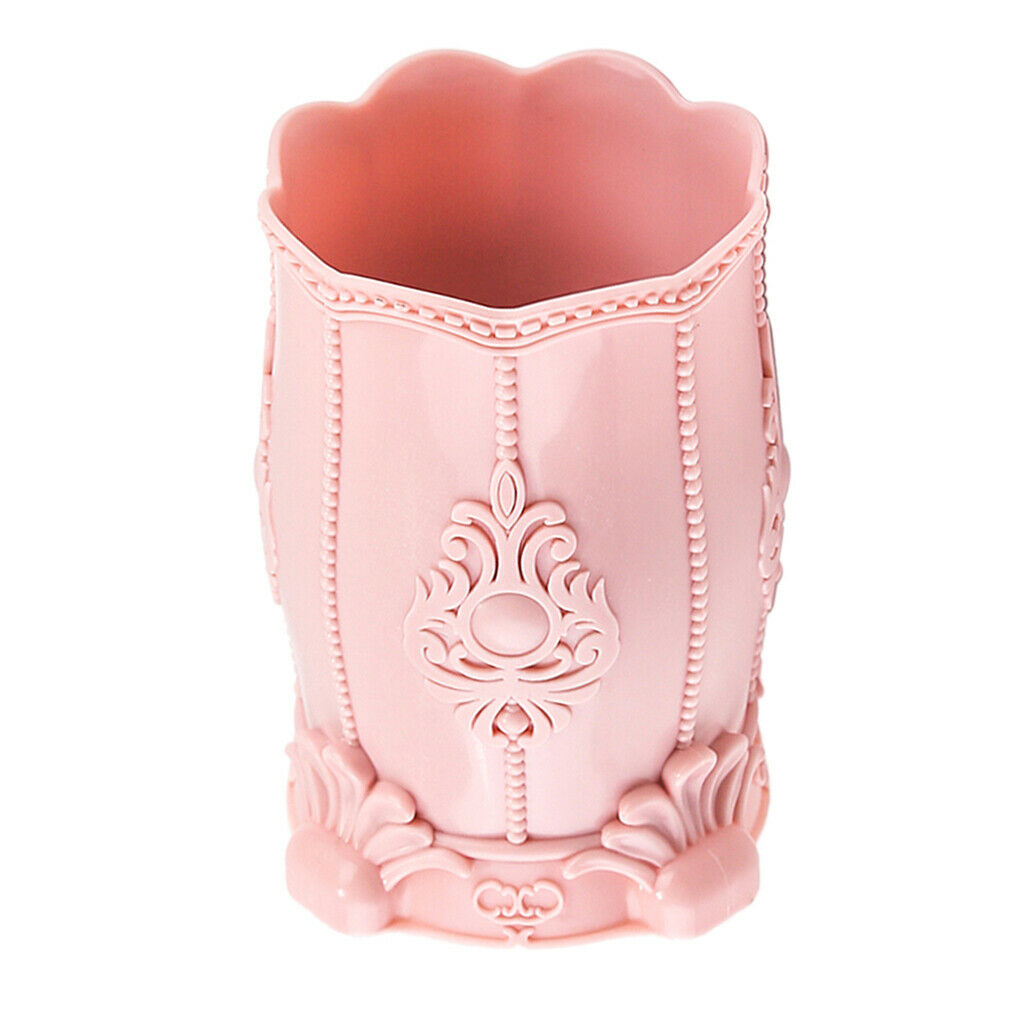 Embossed Makeup Brushes Holder Countertop Vanity Pen Organizer Cup Case Pink