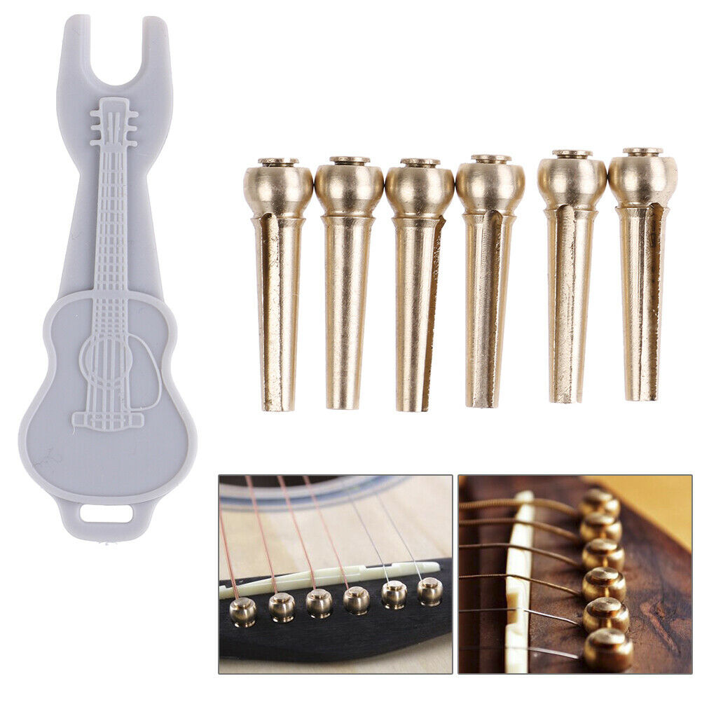 6pcs Brass Premium Bridge Pins Set For Acoustic Guitar Turned String Pegs.l8