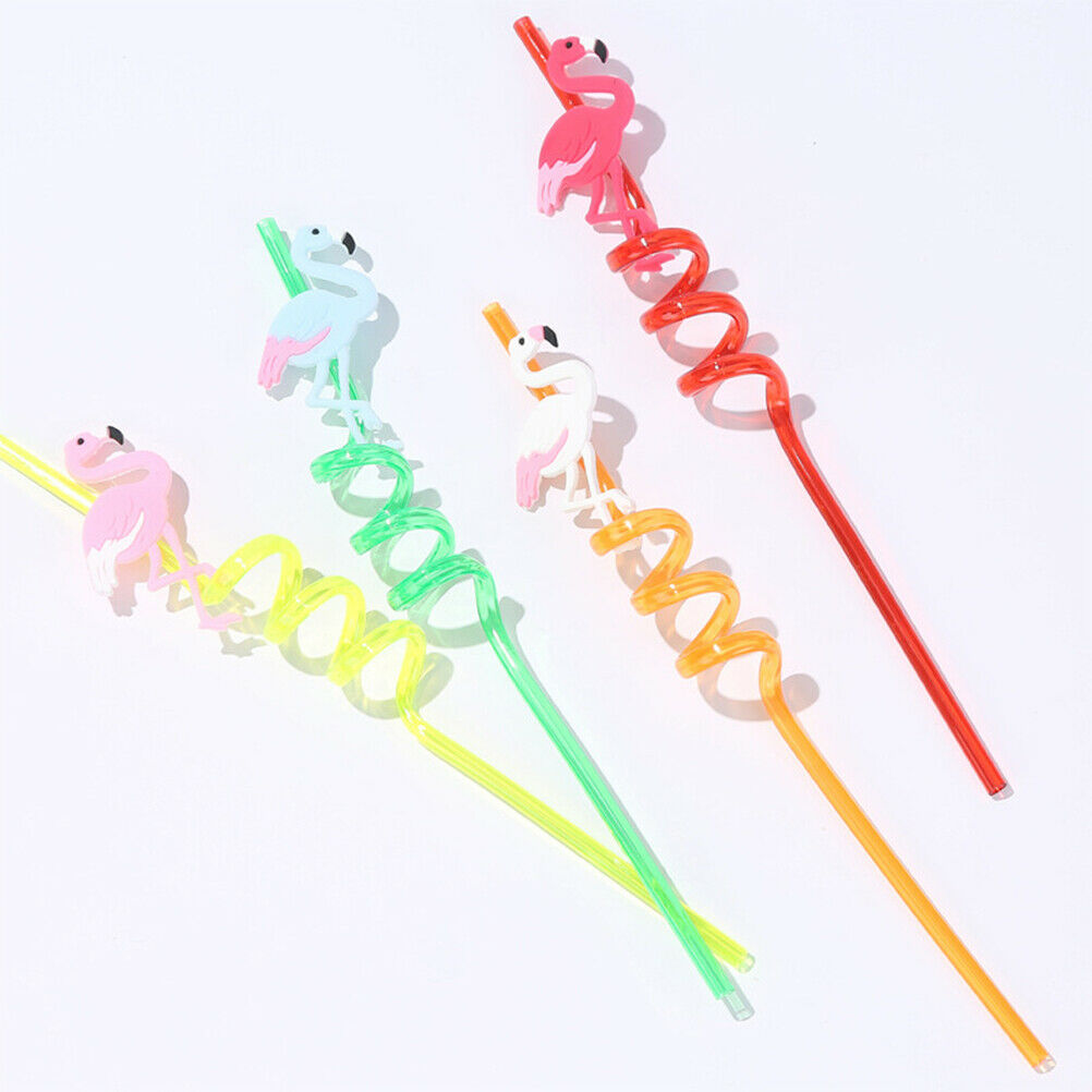 4x Drinking Straws Cartoon Flamingo PVC Juice Straws Hawaii Party Table D.l8