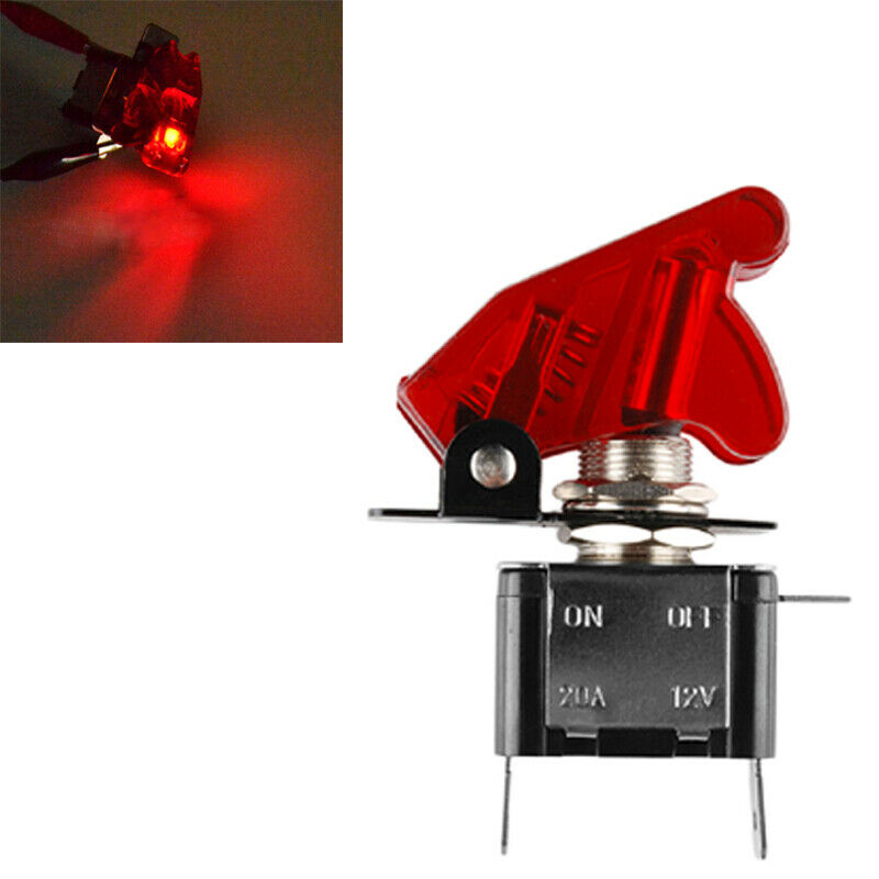 5X 12V 20A Red Cover LED Rocker Toggle Flick Switch SPST ON/OFF Truck Boat 2Pin