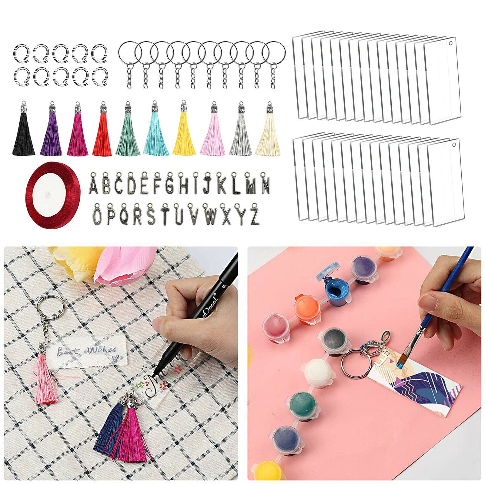 Clear Tassels Charms Blanks with Keyings Letter for Vinyl DIY Bracelet