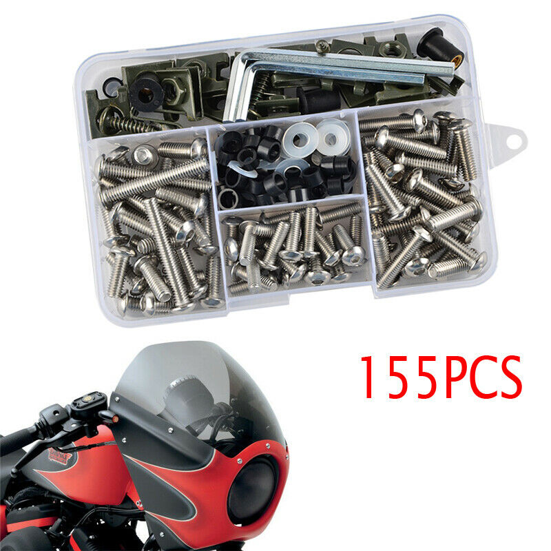 155pcs Motorcycle Shell Fairing Bolt Plate Screw Nut Stainless Steel Thread +Box