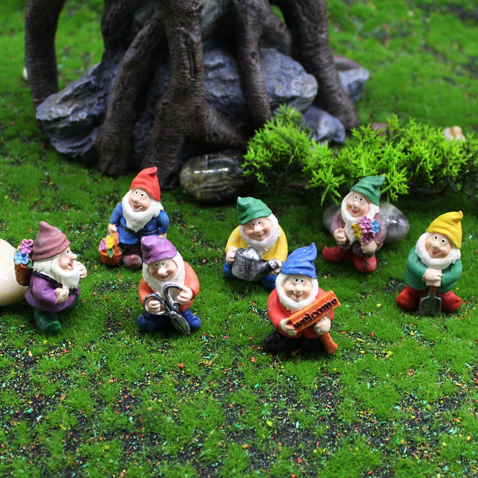 7pcs Outdoor Gnomes Statue Fairy Gardens Decoration Micro Landscape Ornament