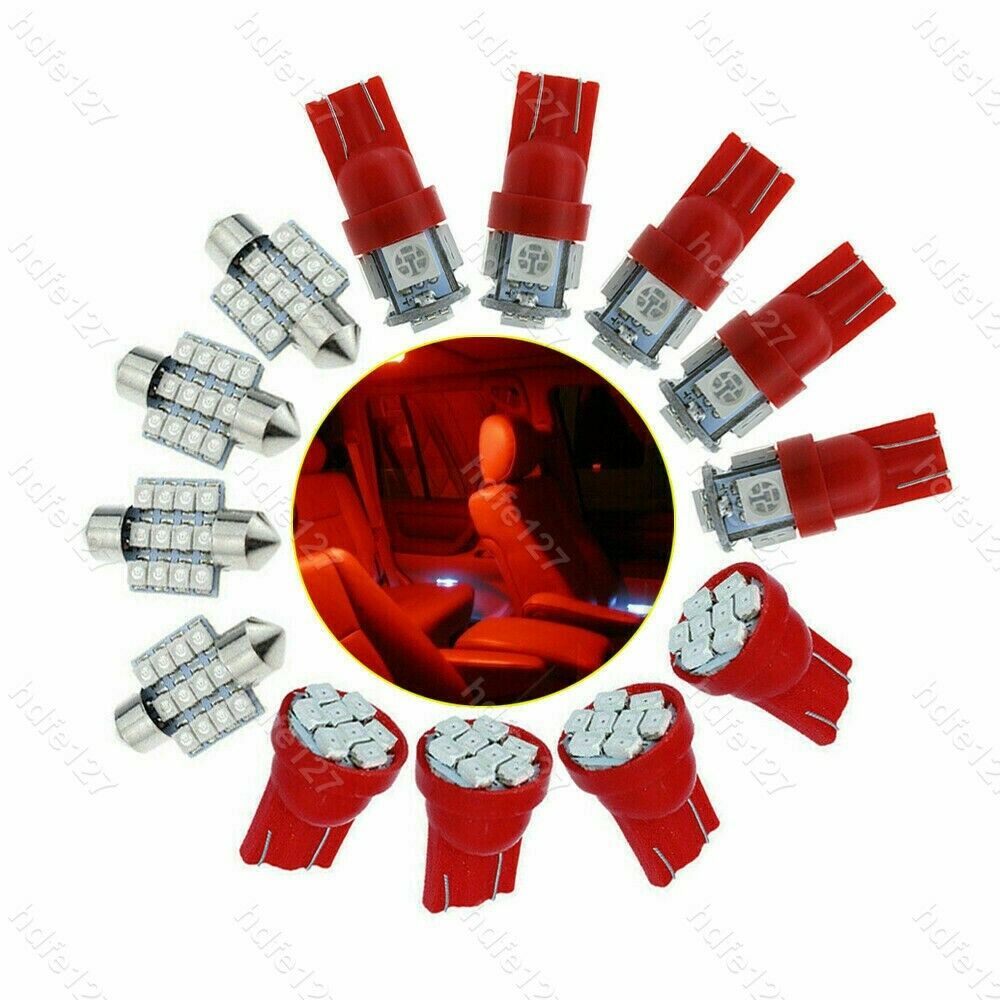 13pcs Red Auto Car LED Lights Interior Package Kit Dome License Plate Lamp Bulbs