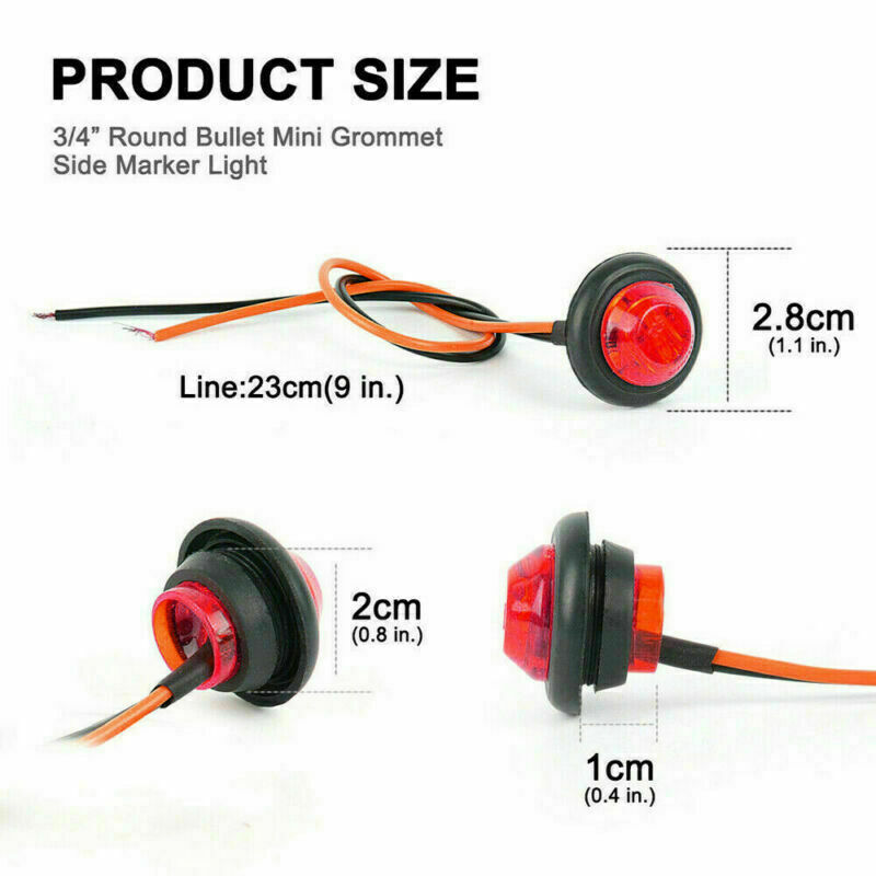 50PC Mini 3/4" Round LED Side Marker Bullet Light For Truck Trailer RV Red 12V