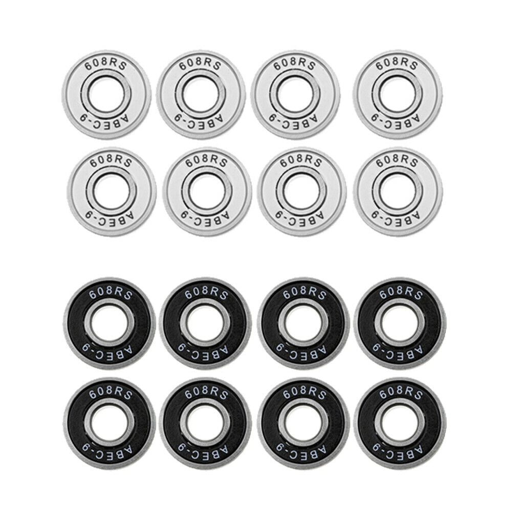 608rs Skateboard Bearing 8mm Bearing for Longboard Inline Hockey White+Black